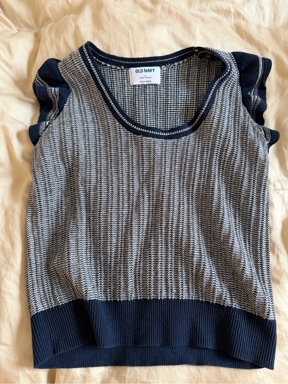 Cropped blue and white sleeveless knit top- Medium